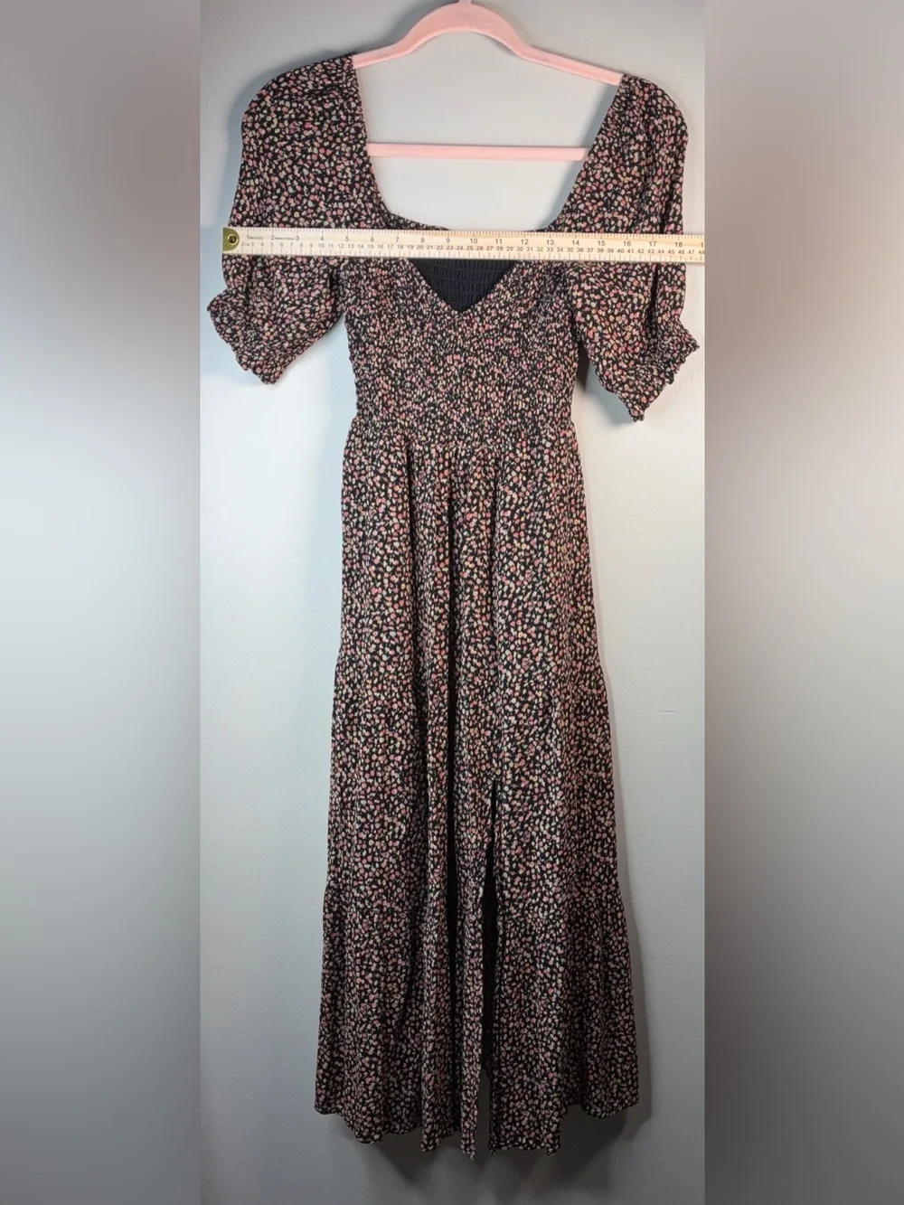 Abercrombie & Fitch Black Floral Midi Dress with Pink & Cream Accents